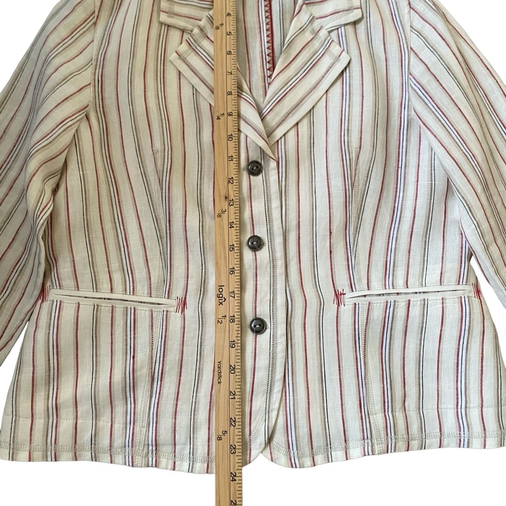 Chicos 100% Linen Blazer Size M Striped Cream Long Sleeve Relaxed Coastal Scandi - Picture 5 of 9